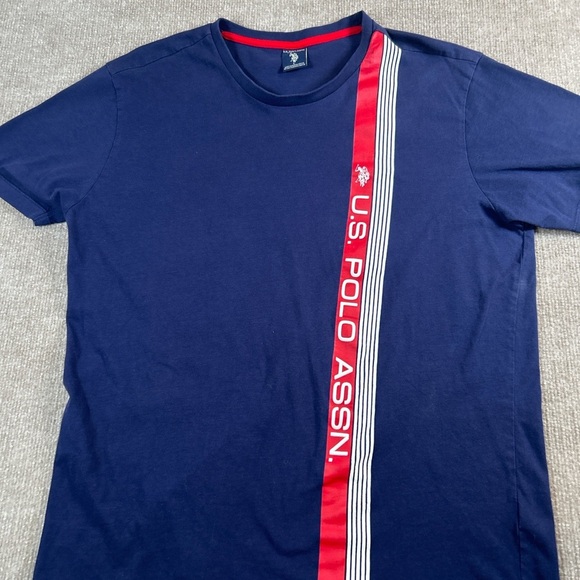 U.S. Polo Assn. Blue Tee with Red and White Stripe - Picture 1 of 4